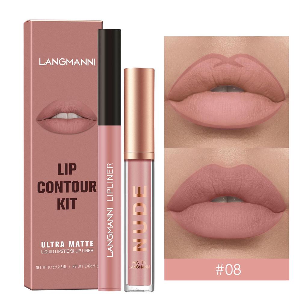 Langmanni 2-Piece Matte Lip Gloss & Liner Set - Long-Lasting, Smudge-Proof Makeup