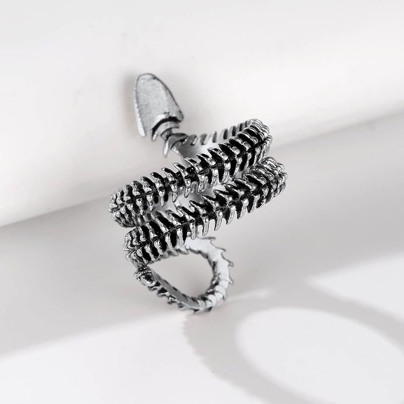 [Richsteel] Snake Snake Ring Ring Men's Money Luck Amulet Stainless Allergy Friendly Antique Style Unique Cool Male Accessories No. 29