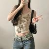 WTEMPO Короткие жилеты с U-образным воротником для девочек, весна-лето, с принтом бабочек, женские облегающие топы без рукавов в стиле ретро