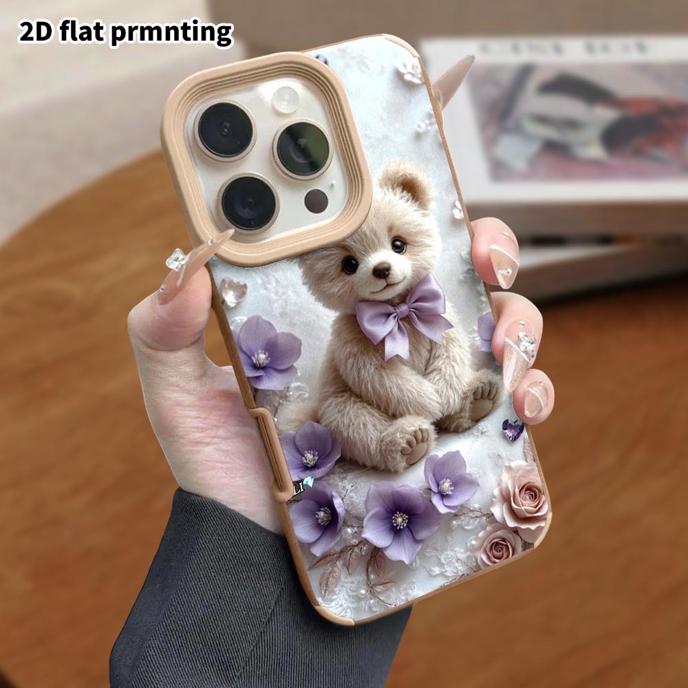 Phone Case: Lambskin 2D Flat Samsung Galaxy A34 A35 M05 M06 S20 S22 S21 FE Plus 5G Protective Case, Little Bear and Purple Flowers, Christmas and Hall