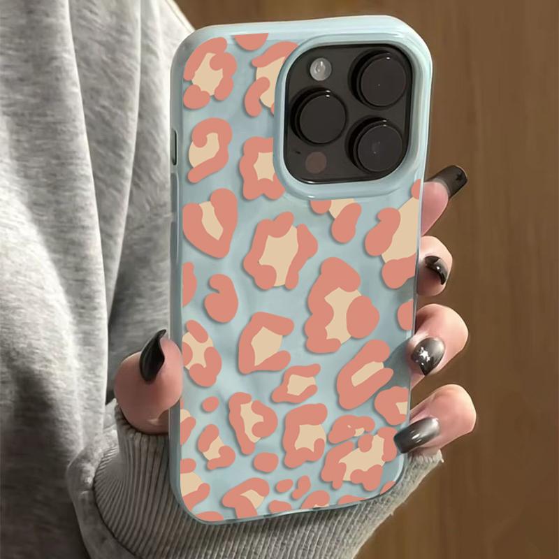 Розовый леопардовый принт Складчатая текстура Чехол для телефона Для iPhone 17 Pro Max Air 16E 16 Plus 15 14 13 12 11 Ударопрочный Конфетный Бампер Чехол