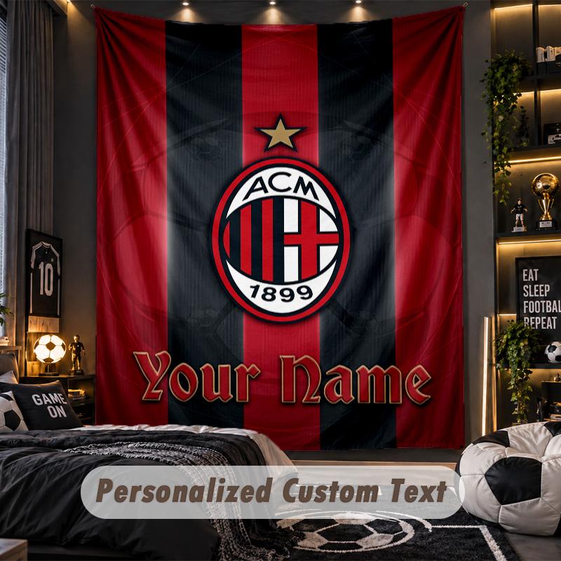 TapestryAC Milan Custom Name Text Personalized Wall Hanging Tapestry Home Wall Decor