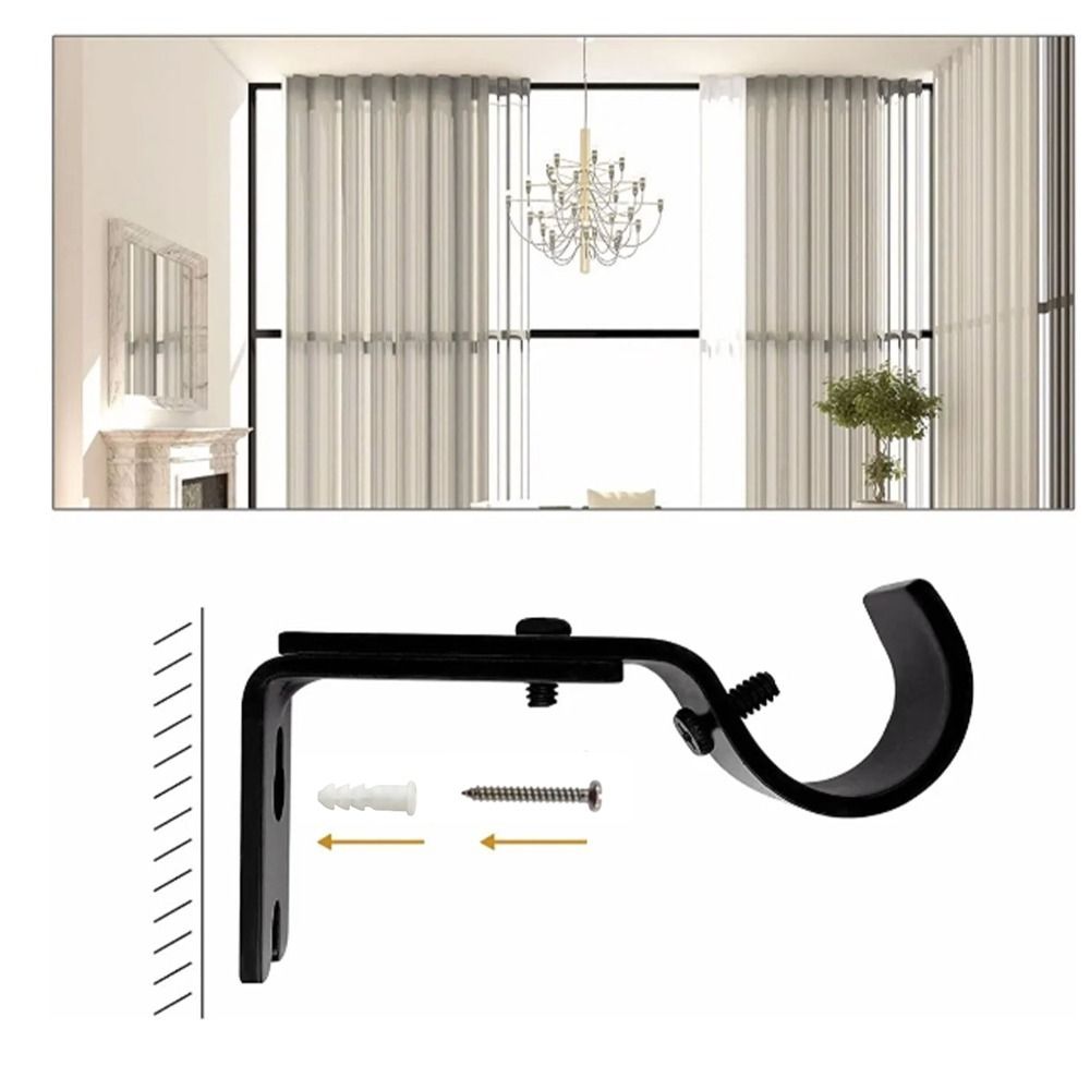 3pcs Adjustable Drapery Rod Holders Black Curtain Rod Support Curtain Brackets Office