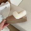Womens Warm Flat Heel Slip-On Snow Boots With Wool Lining Round Toe Short Shaft Winter Casual Shoes