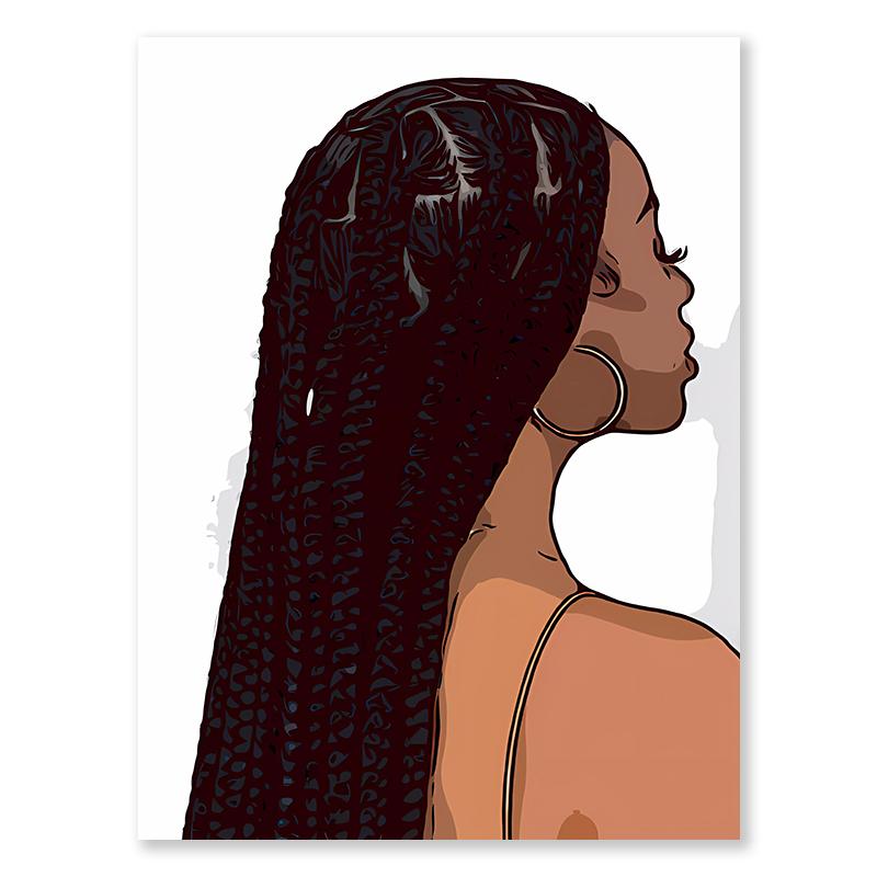 Fashion Black Girl Canvas Painting Hair Salon Champagne Wall Art Living Room Posters and Prints Home Decorations