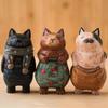 Handmade Cute Cat Wood Carving Ornaments,Painted Wooden Cat Figurines,Wood Cute Cat Desktop Decoration,Lucky Cat Sculpture