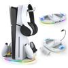 Tomistan PS5 Vertical Stand RGB Controller Charging Stand for PS5 Simultaneous Charge for Two RGB Ambient Overcharge Compatible with Discs and Digital
