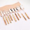1Pc Wood Bamboo Handle Cutlery 304 Stainless Steel Dinnerware Serving Fork Spoon Salad Cake Fork Spoon Coffee Spoon Tableware