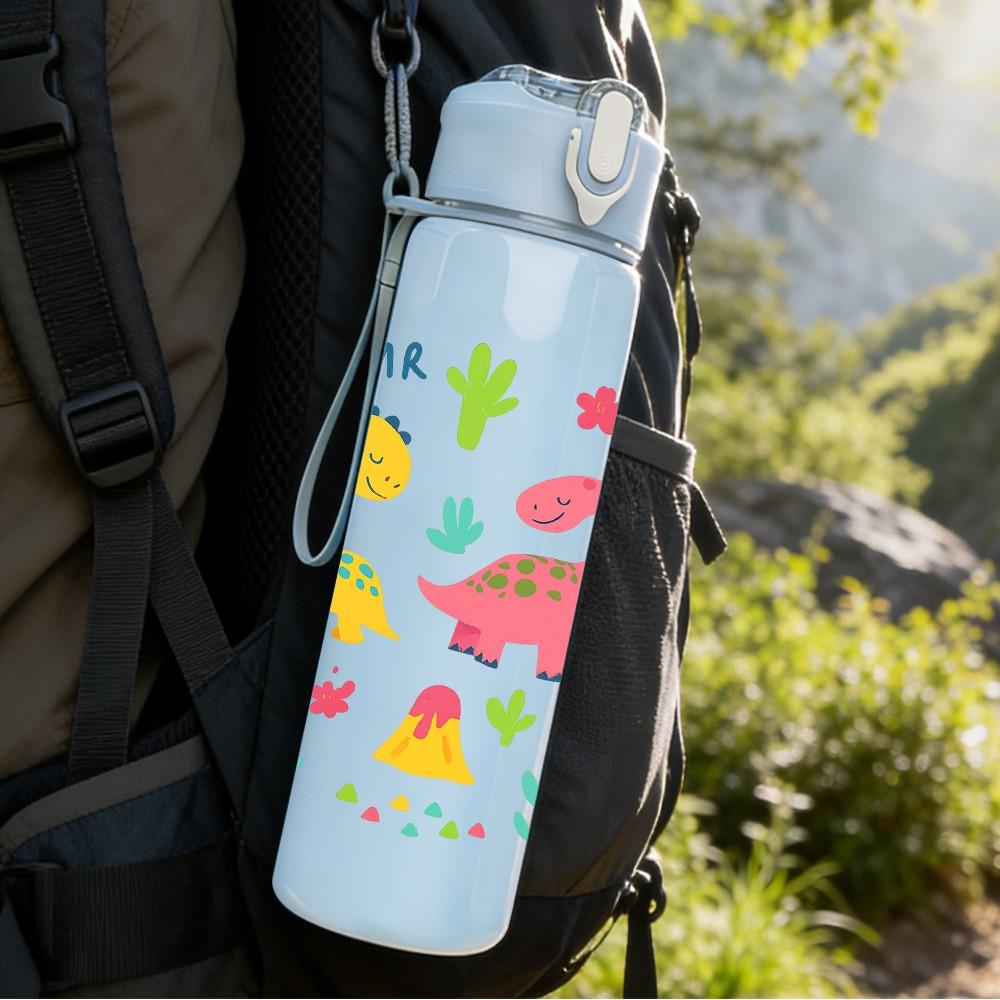 1PC Dinosaur Cactus Seamless Pattern 750ml Color Plastic Sports Water Bottle Leakproof Flip Straw Lid Suitable for Sports Office Home Use