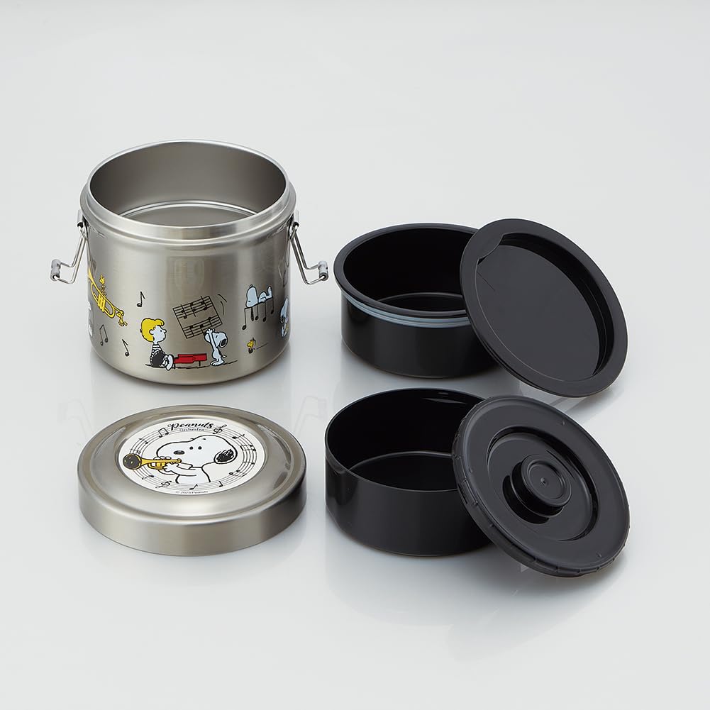 Ланч-бокс Skater Vacuum из нержавеющей стали DX 640 мл Ультралегкий антибактериальный Snoopy Orchestra Термо/холодный в форме чаши STLB2DXAG-A