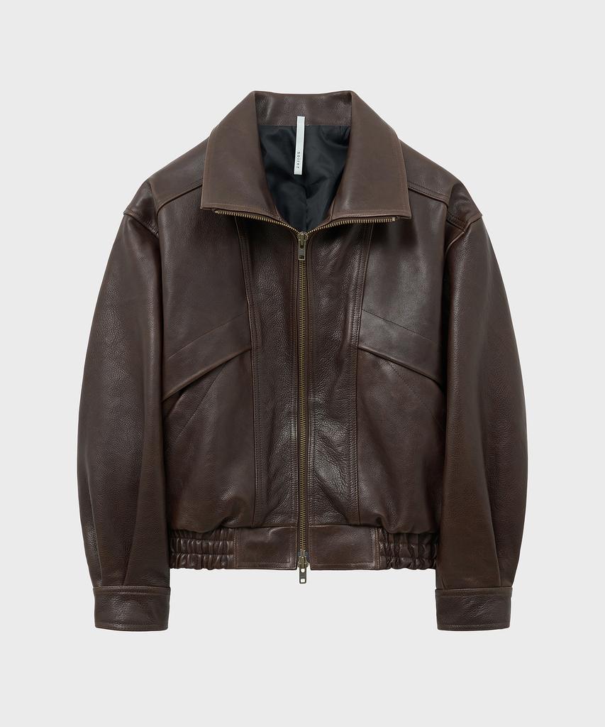 Noirer Antique Cow Leather High-Neck Blouson (Brown)