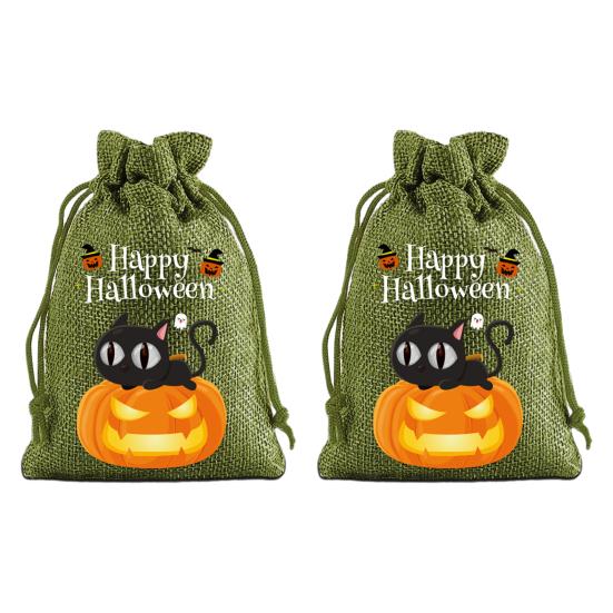 Стильные ручной работы Party Bags 2 шт. Хэллоуин Тыква на завязках для конфет и угощений, Ретро джутовые фестивальные сумки, Мешки для угощений на Хэллоуин, Портативные Goodie