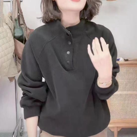 Женские флисовые толстовки с длинным рукавом на пуговицах, пуловер, повседневный топ со стойкой, теплые наряды на осень-зиму