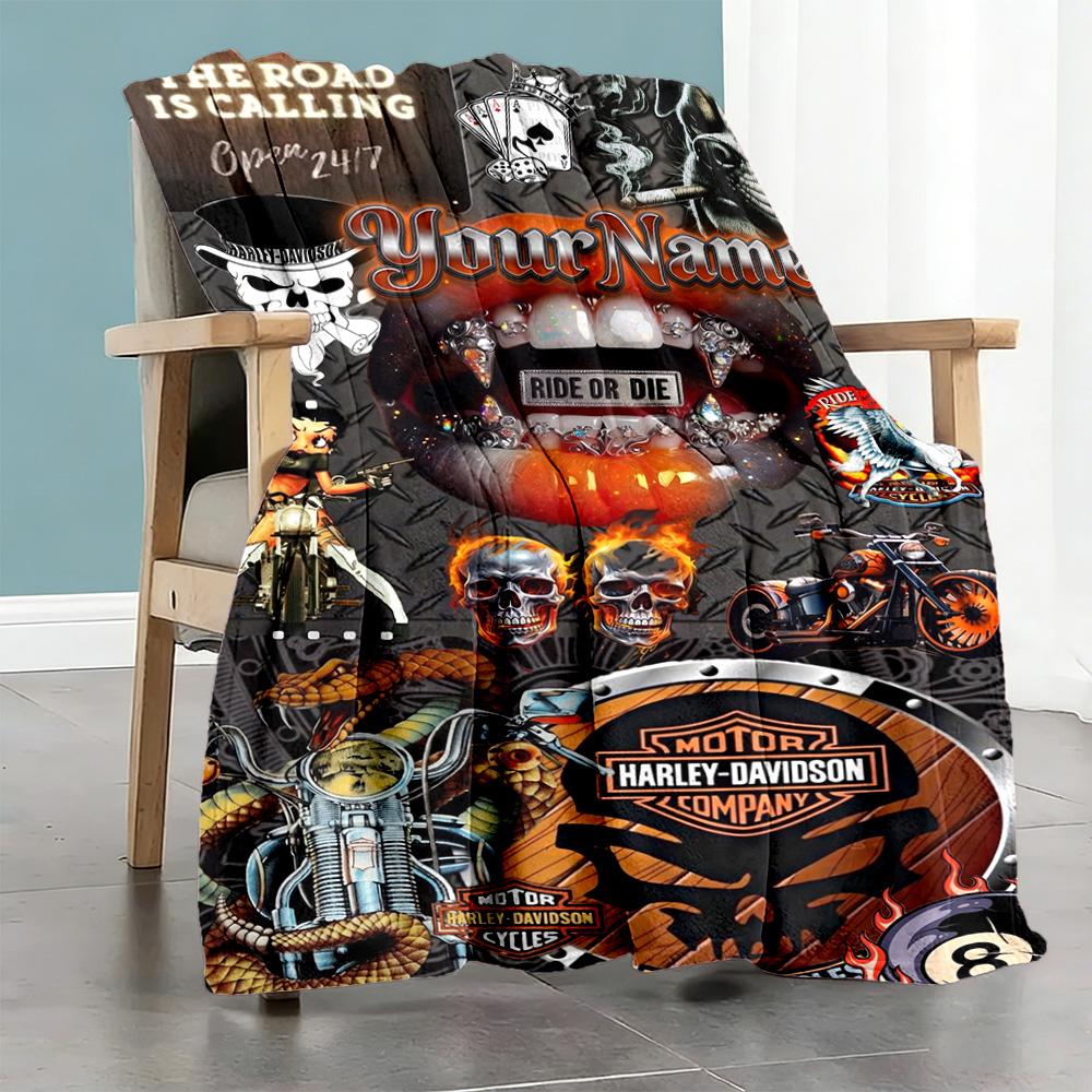 Harley-davidson Motorcycles Customize Text Blanket Cozy Personalized Blanket Soft & Cozy Versatile for Couch Living Room Picnics Home Decor
