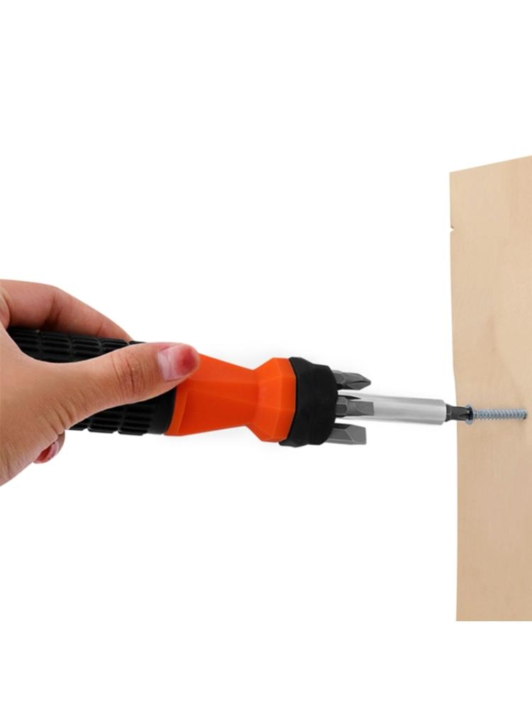 Набор многоразовых отверток 6-в-1. Короткая отвертка и насадки длиной 17 см. Намагниченный стержень для фиксации насадки.