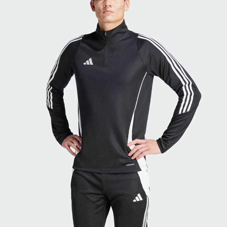 adidas Тренировочная футболка Tiro 24 с воротником-стойкой в полоску, длинным рукавом, мужская, черная IJ9963