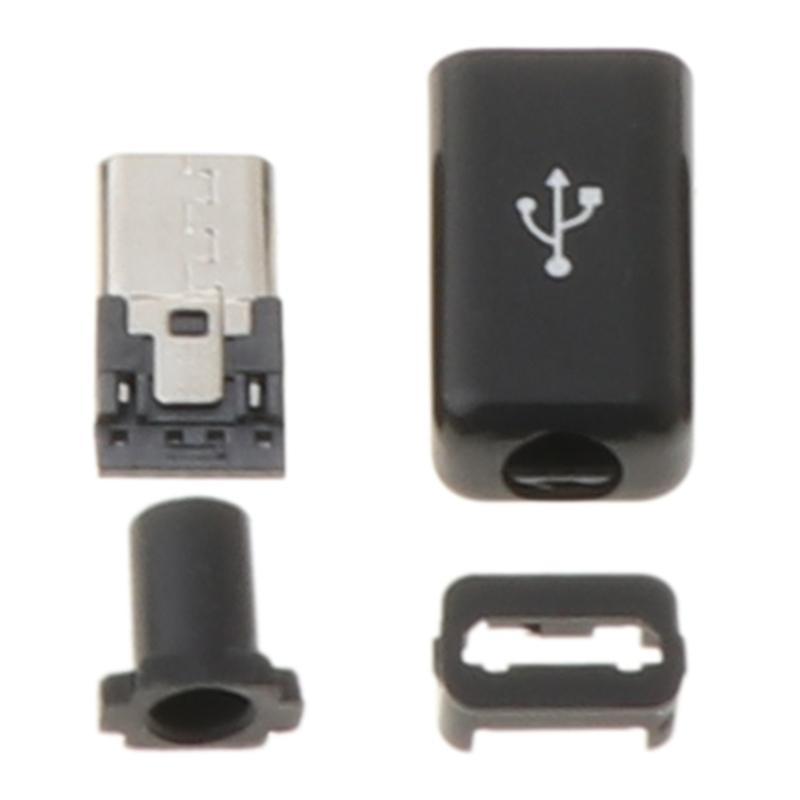 10 Sets Micro USB Welding Type Male 4 Pin Plug Connector for w/Plastic Cover 4 i