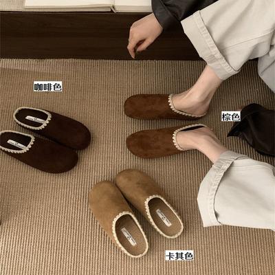 Теплый бархатный хлопковый мешок для обуви, головные полутапочки, женская ленивая обувь на педали, повседневная обувь, одинарная обувь, пушистая обувь, женская