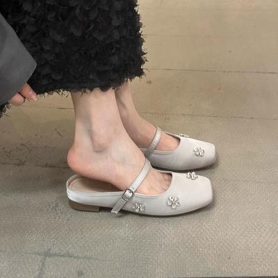 Стразы цветок сумка голова полутапочки женская летняя одежда 2025 новые французские красивые половинки Мэри Джейн одиночные туфли женские