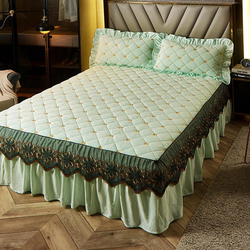 Роскошная утолщенная бархатная стеганая юбка-кровать, вышитое покрывало, мягкая короткая плюшевая простыня королевского размера, не включая наволочку
