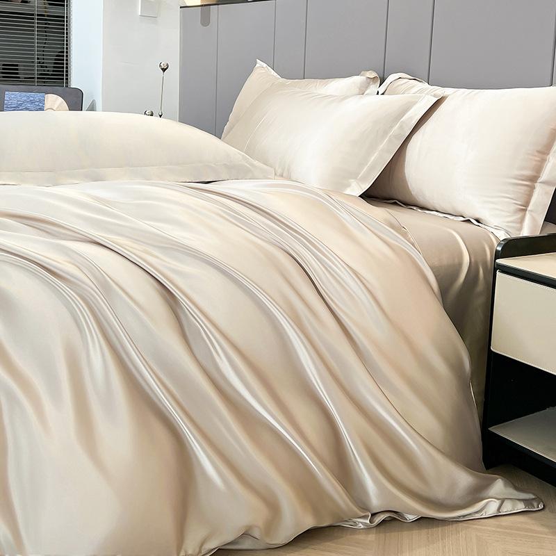 Summer Ice Silk FourPiece Bed Hat Imitation Tencel Quilt Cover Cool Silk Bed Sheet Washed Silk Quilt Cover