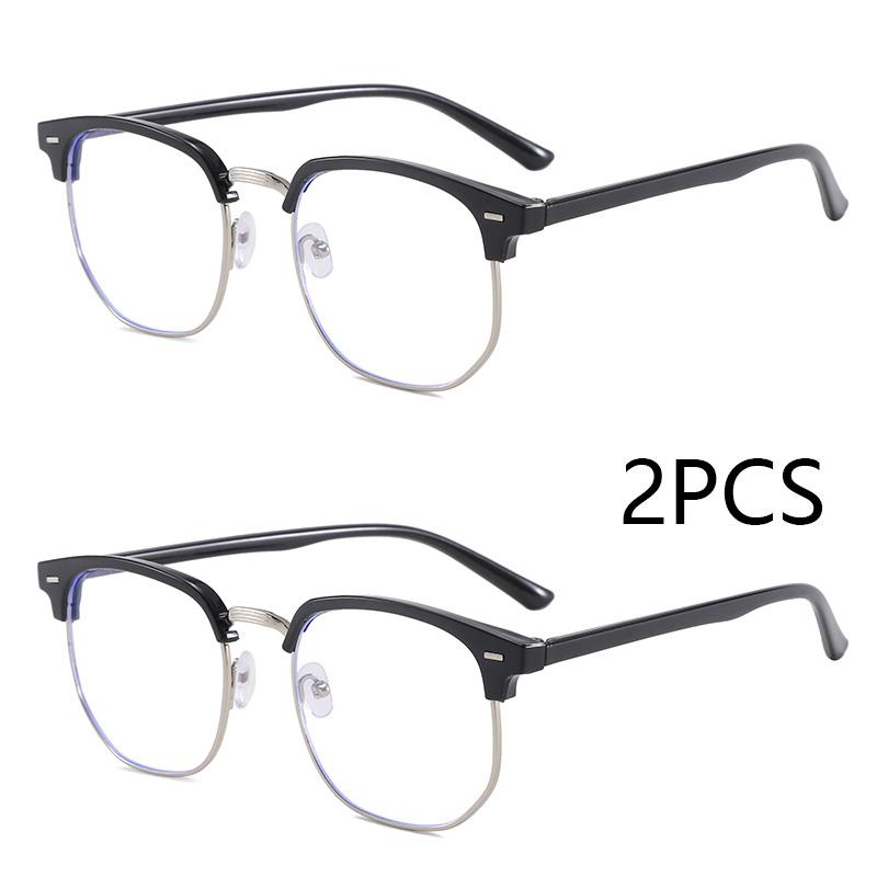 2Pcs Fashion Unisex Square Plain Glasses For Men Women Frame Glasses Polygon Eyeglasses Gentle Black Anti Blue Light Glasses