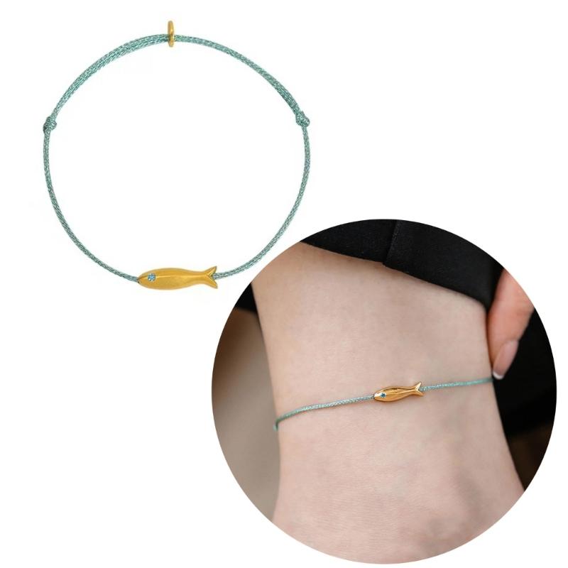 Минималистичный браслет-шарм с золотой рыбкой, плетеный из синей шелковой нити, регулируемый браслет-манжета, эффектное украшение