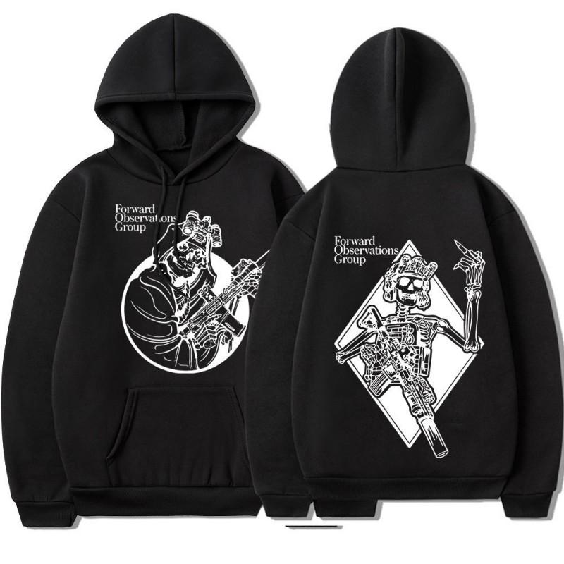 Punk Skeleton Graphic Hoodie Men Streetwear Casual Long Sleeve Pullover Hooded Sweatshirt
