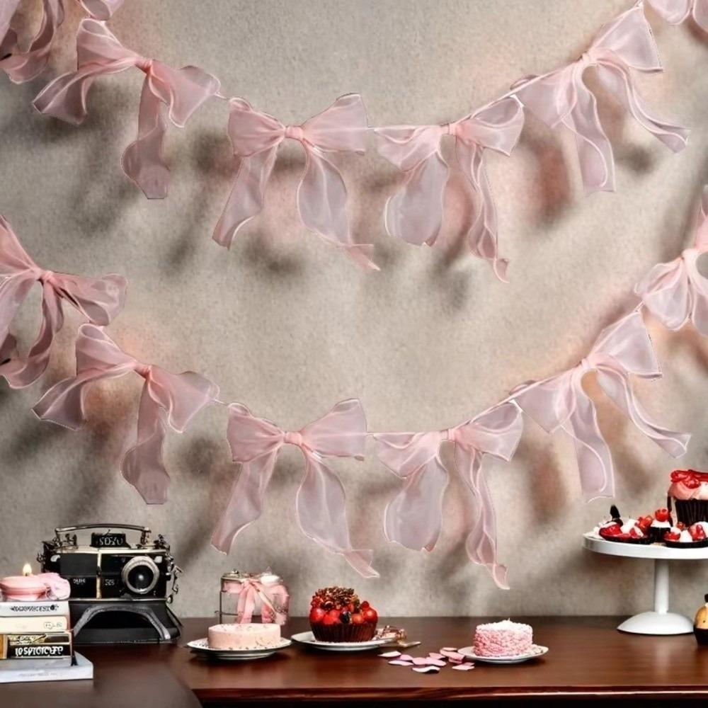 12Pcs Ribbon Bow Hanging Flags Sweet Hanging Banner New Bowknot Garland Room Wall
