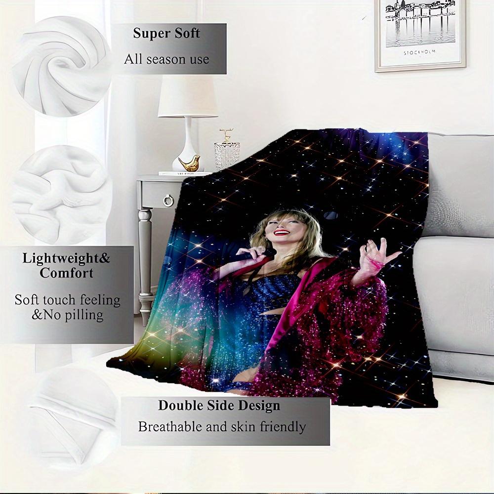 1pc Taylor Swift Digital Print Flannel Blanket - Contemporary Style, Suitable for All Seasons, Perfect for Home, Travel, or Camping - Machin