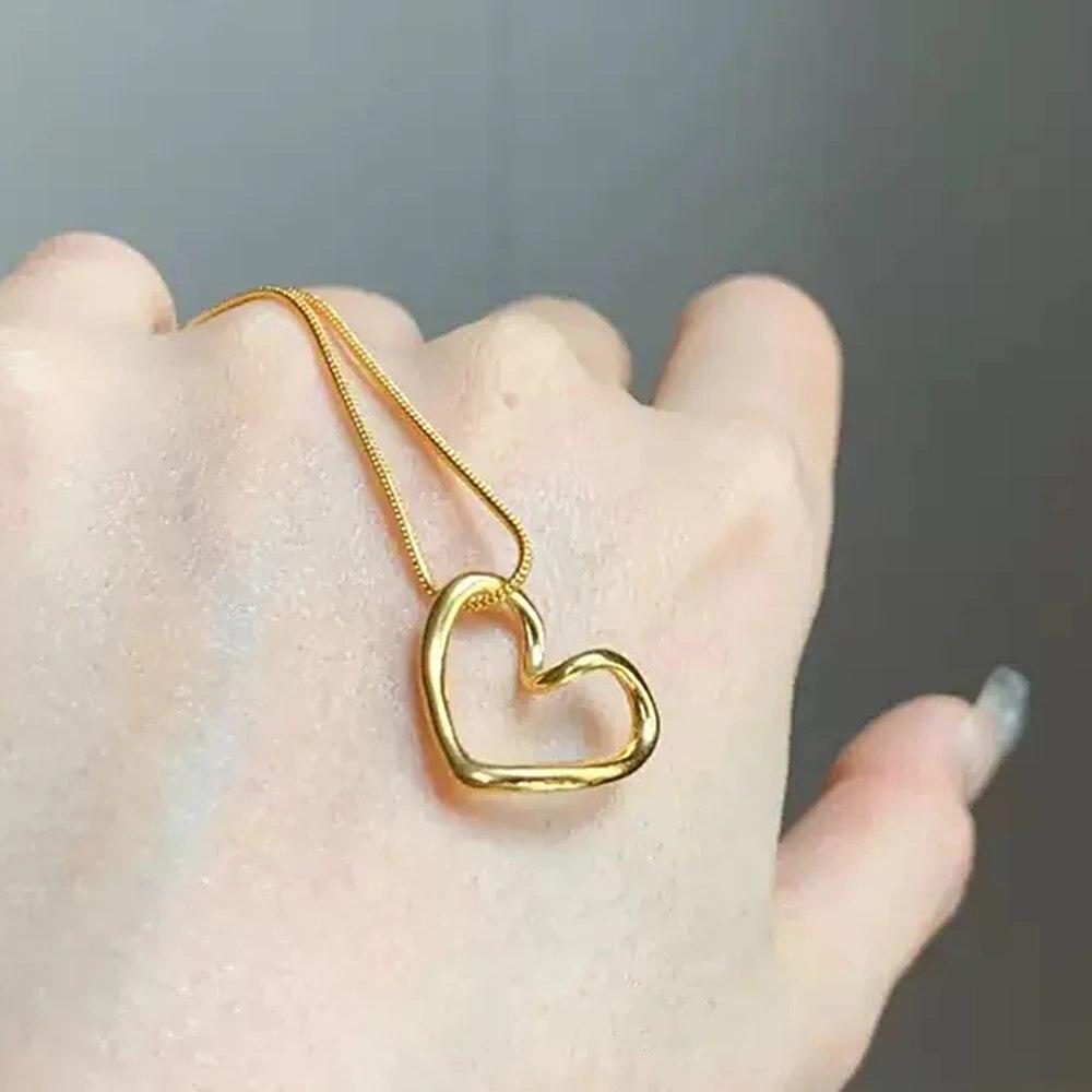 Ожерелья из нержавеющей стали с подвеской в виде полого сердца, цепочкой для ключицы, модное легкое, роскошное, простое ожерелье для женщин, ювелирные изделия, подарки