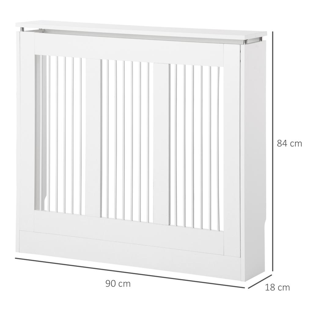 Slatted Radiator Cover, Modern Radiator Cover with Anti-Tip for Living Room, Hallway, Office, in MDF and Steel, 90x18x84cm, White