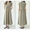 Long Short Solid Loose Slimming Japanese Natural Suitable for Travel [Zuicho] Women's V-Neck Dress, Sleeves, Color, Fit, Effect, Linen-like Fabric,