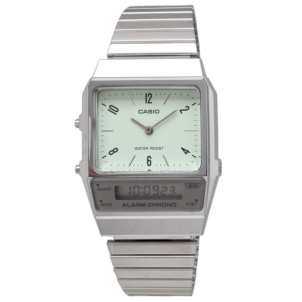 Casio Стандартные аналогово-цифровые кварцевые наручные часы AQ-800E-3A Унисекс Светло-зеленые