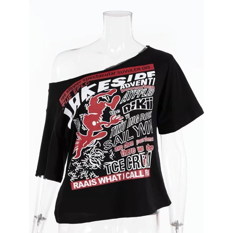 Y2k черные укороченные футболки с открытыми плечами, женские винтажные футболки с графикой в американском стиле, уличная одежда, гранж-эстетические топы с короткими рукавами