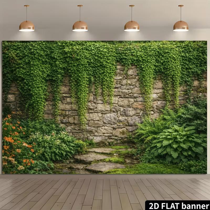 2D Natural Ivy Stone Path Wall Backdrop Garden Scenery Photography Background