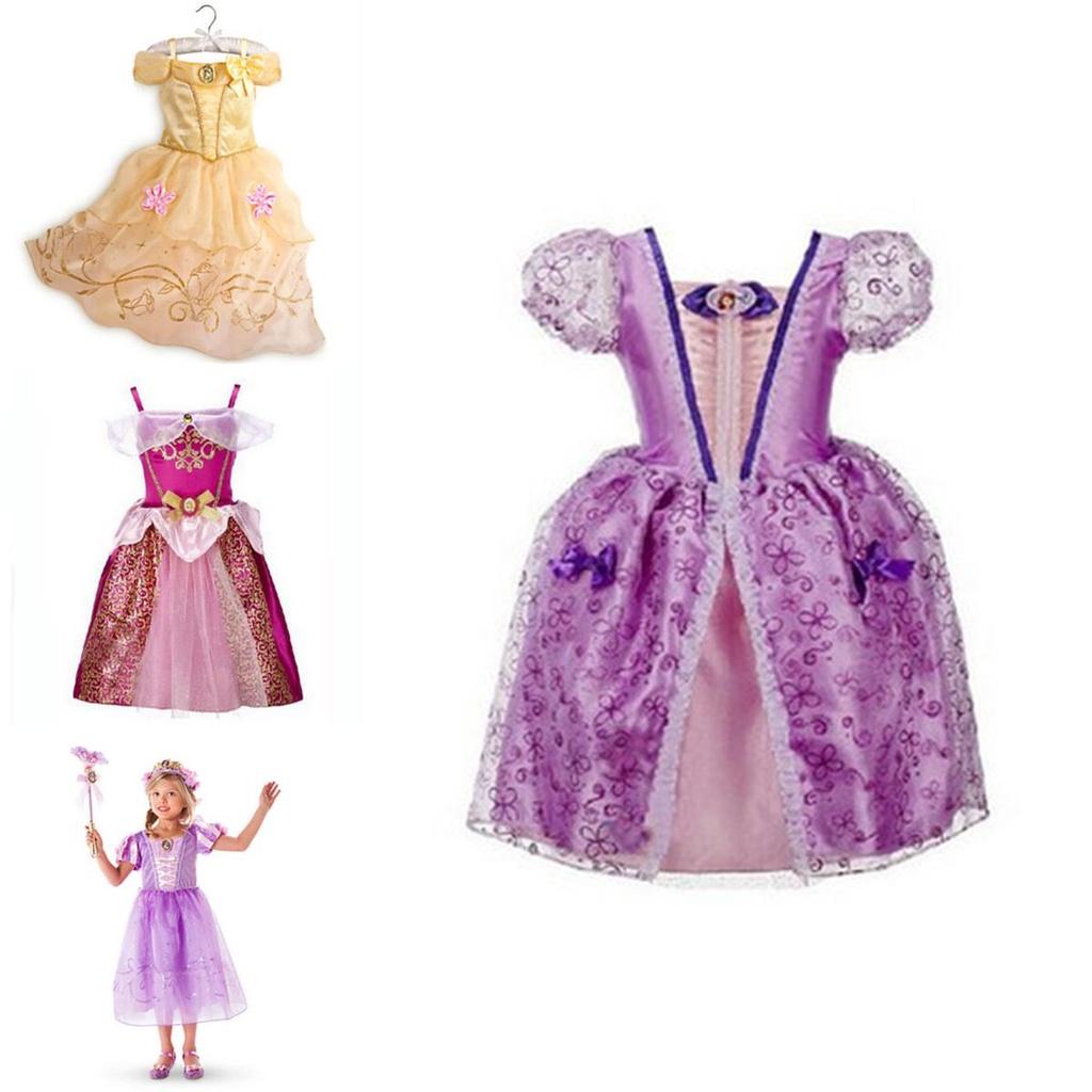 Элегантное детское платье принцессы для девочек для косплея Рапунцель Белль Золушки