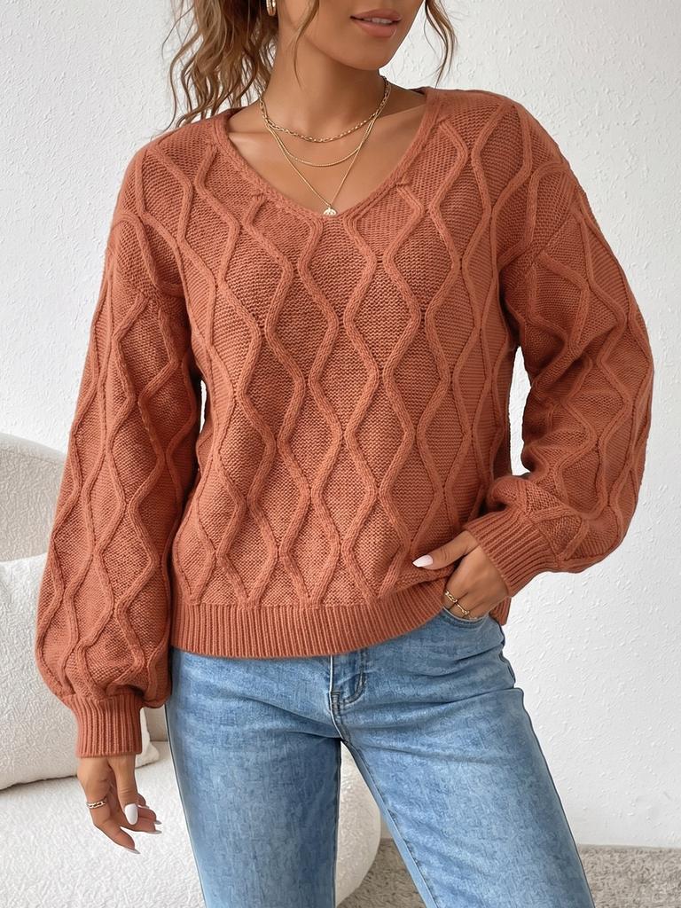 New 2026 popular bottoming shirt V-neck loose and thin cross-border fashion sweater woven twist rhombus sweater