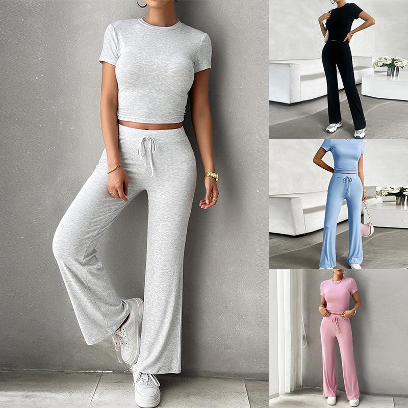 Женский повседневный модный спортивный однотонный свободный костюм из двух частей