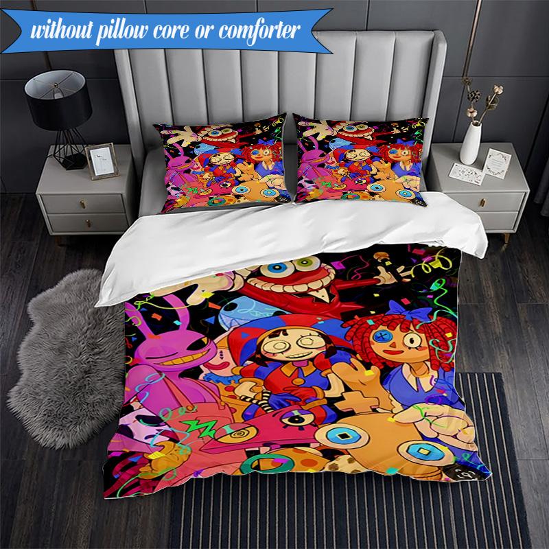 3PCS Colorful Digital Circus Bedding Set,Including 1pc Duvet Cover And 2pcs Pillowcases Perfect for Bedroom, Dormitory, Fan Christmas gift