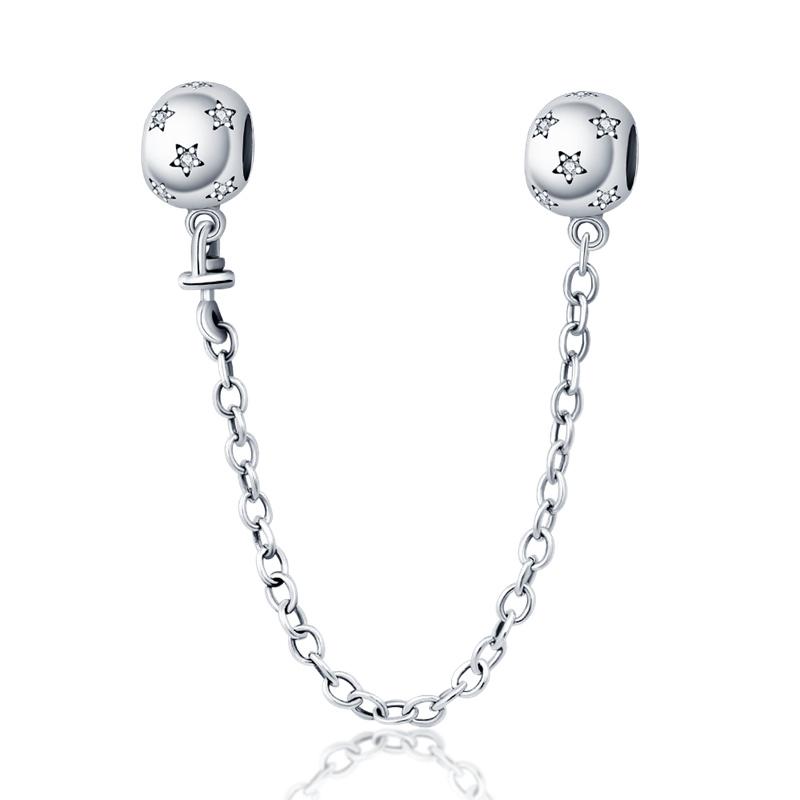 Top Sale Safety Chain 925 Sterling Silver Sun Moon And Stars Safety Chain Fits Pandora Bracelet Fine Women For Fashion Jewelry