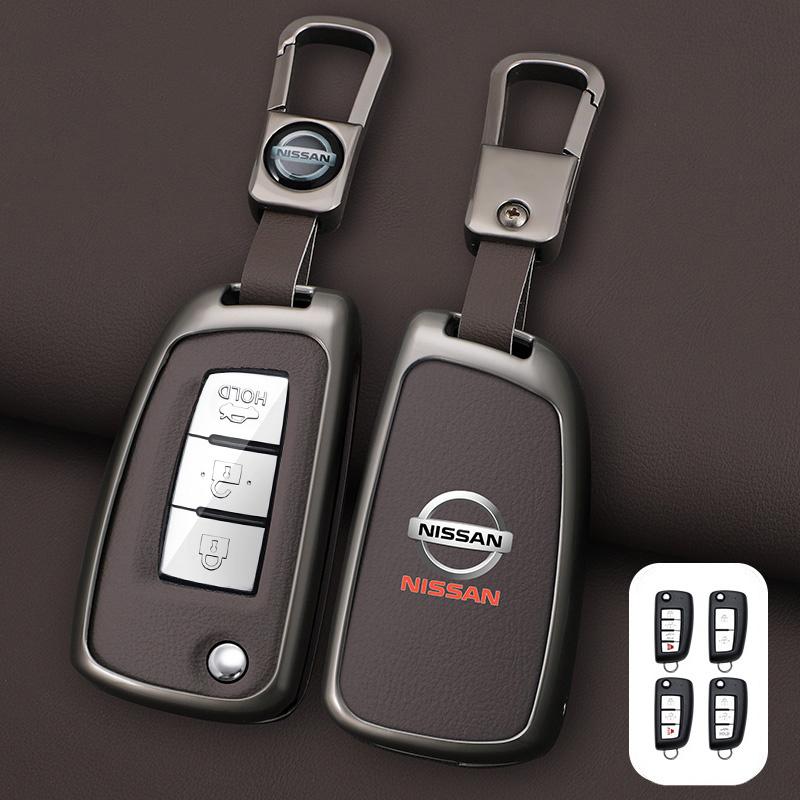 New Zinc Alloy +Leather Car Key Case Cover Shell Fob For Nissan X-Trail Qashqai J11 Juke Murano Micra v Tiida Maxima Altima Kicks