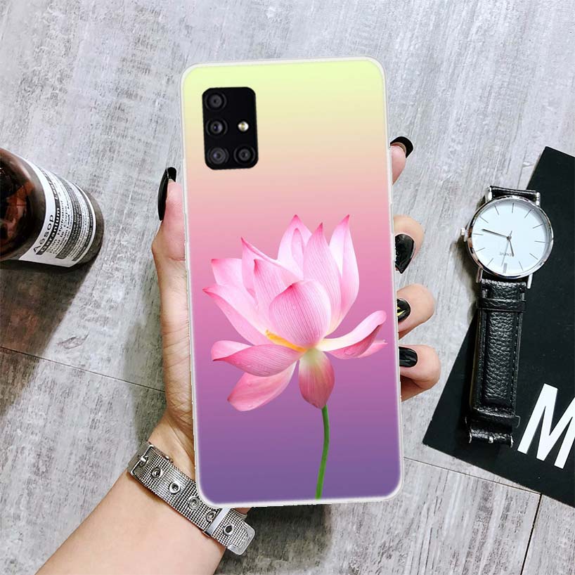 Чехол для телефона с синими и белыми цветами лотоса для Samsung Galaxy A12 A22 A32 A42 A52 A72 A51 A71 5G A41 A31 A21 A02S M12 M21 M31 M30S