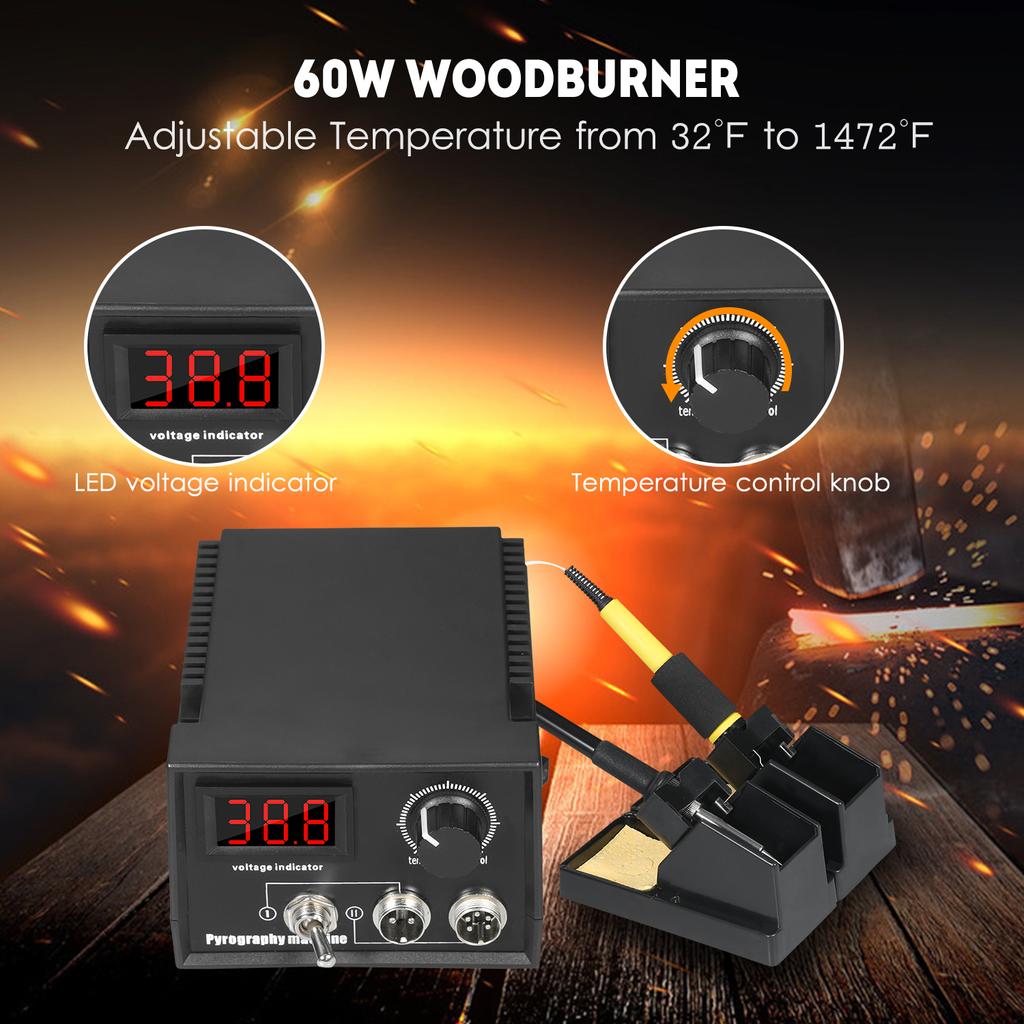 60W 220V 55-Piece Woodburner Pyrography Wood Leather Burning Tool Kit Adjustable Temperature 32 Fahrenheit  To