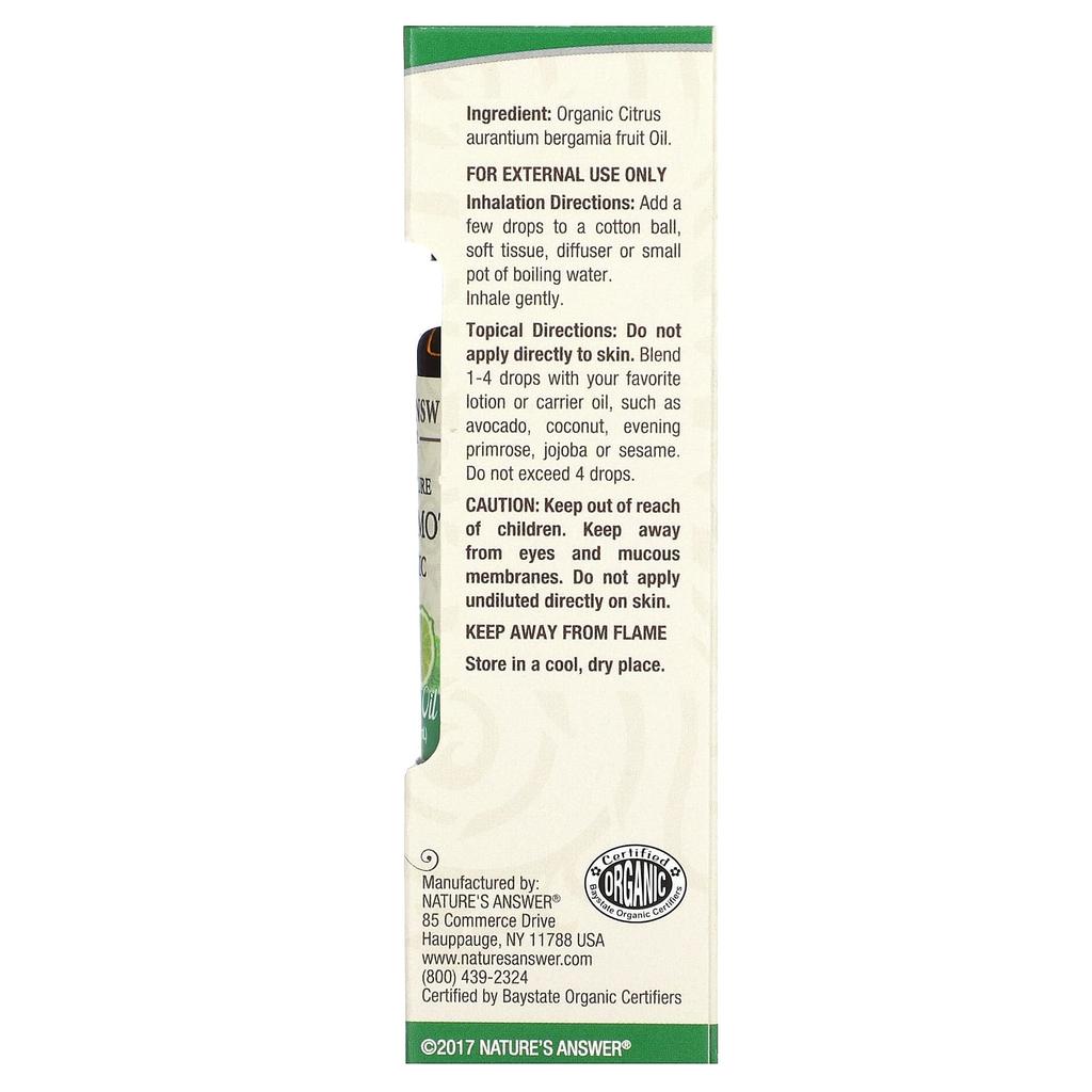 Nature's Answer 100% Pure Organic Essential Oil, Bergamot, 0.5 Fl Oz (15 Ml)