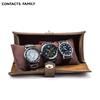FAMILY 3 Slot Watch Roll Display Box Retro Cow Leather Travel Watch Case Wrist Jewelry Storage Pouch Organizer Gift