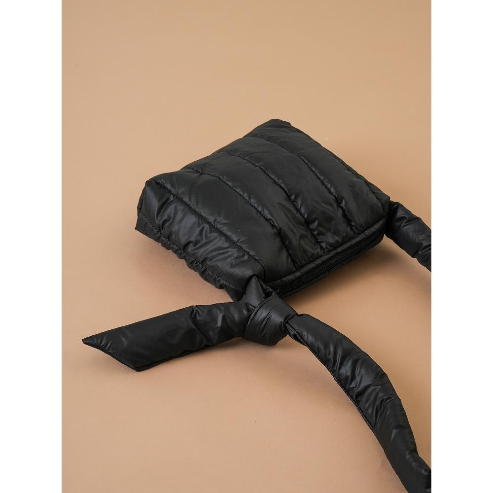 Daiso Quilted Ribbon Crossbody Bag Black