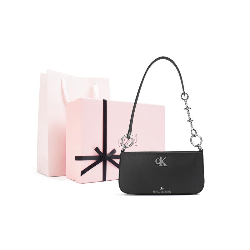 Calvin Klein Сумка на плечо [Индивидуальная сумка] Ткань Юэин, бусины, подвески на жемчужной цепочке, кружевные ремешки, для поездок на работу, сумеречный черный, язык бабочки