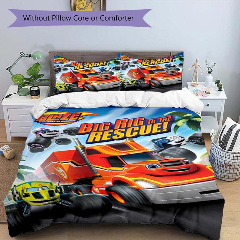 3pcs Blaze and the Monster Machines Design Cover Set - HD Printed Bedding with 1 Cover and 2 Pillowcases - Perfect for Home and Dorm Decor