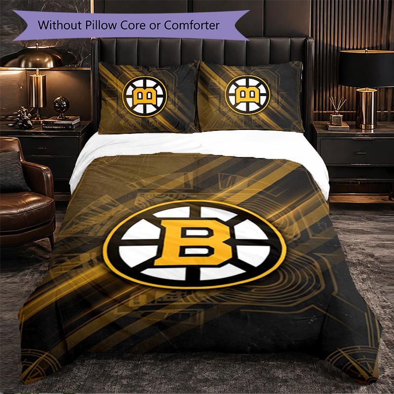 Boston Bruins Pattern Microfiber 3Pcs Bedding Set Decor Duvet Cover Set For Bedroom Home Use